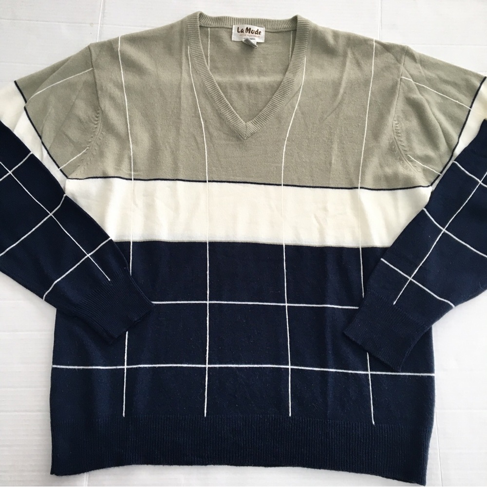 La Mode Vintage Sweater Geometric V-Neck Men’s Size Large